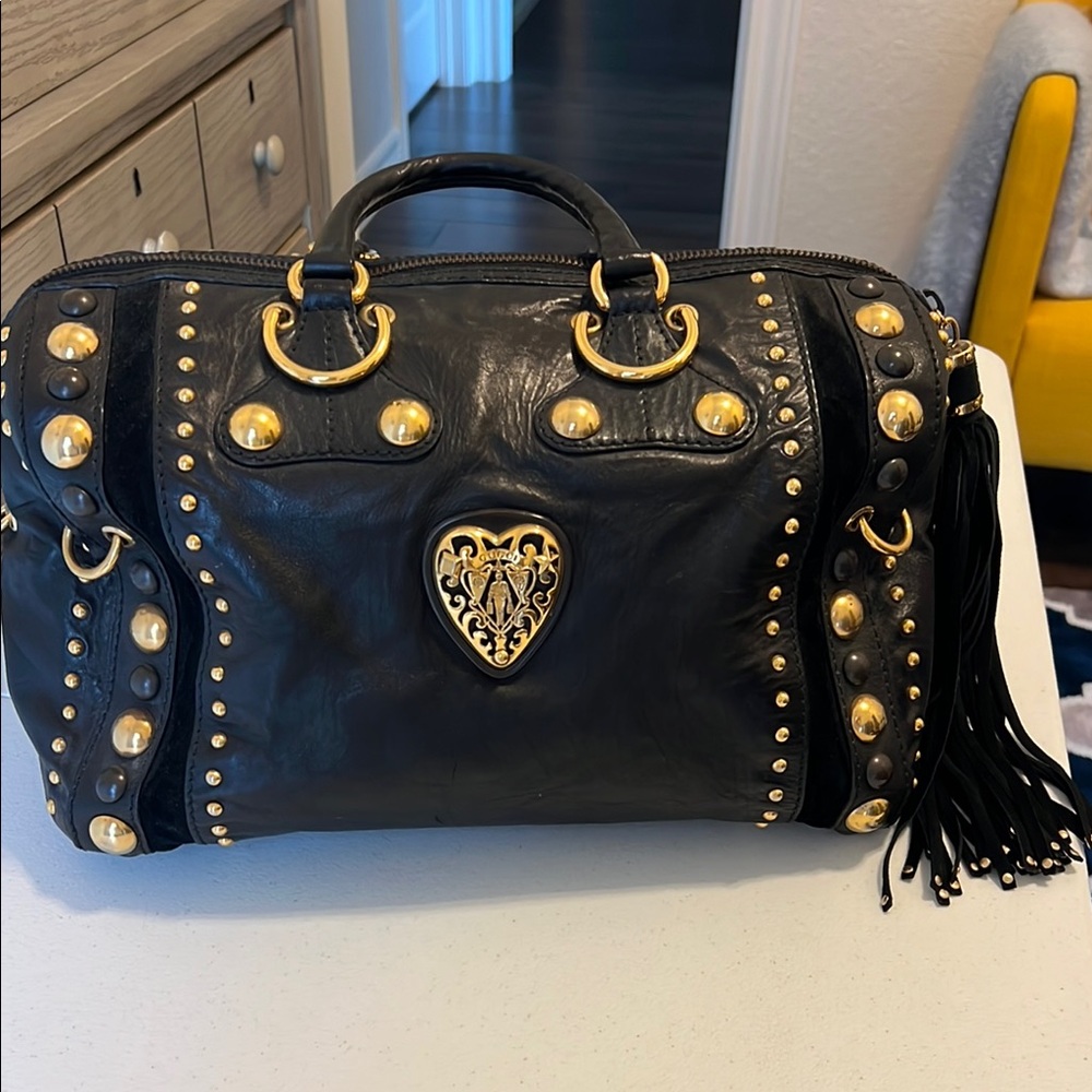 Black Studded Leather Handbag